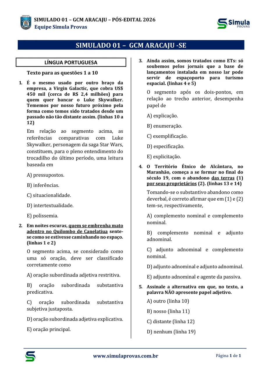 Questões no padrão da banca — GCM Aracaju 2026
