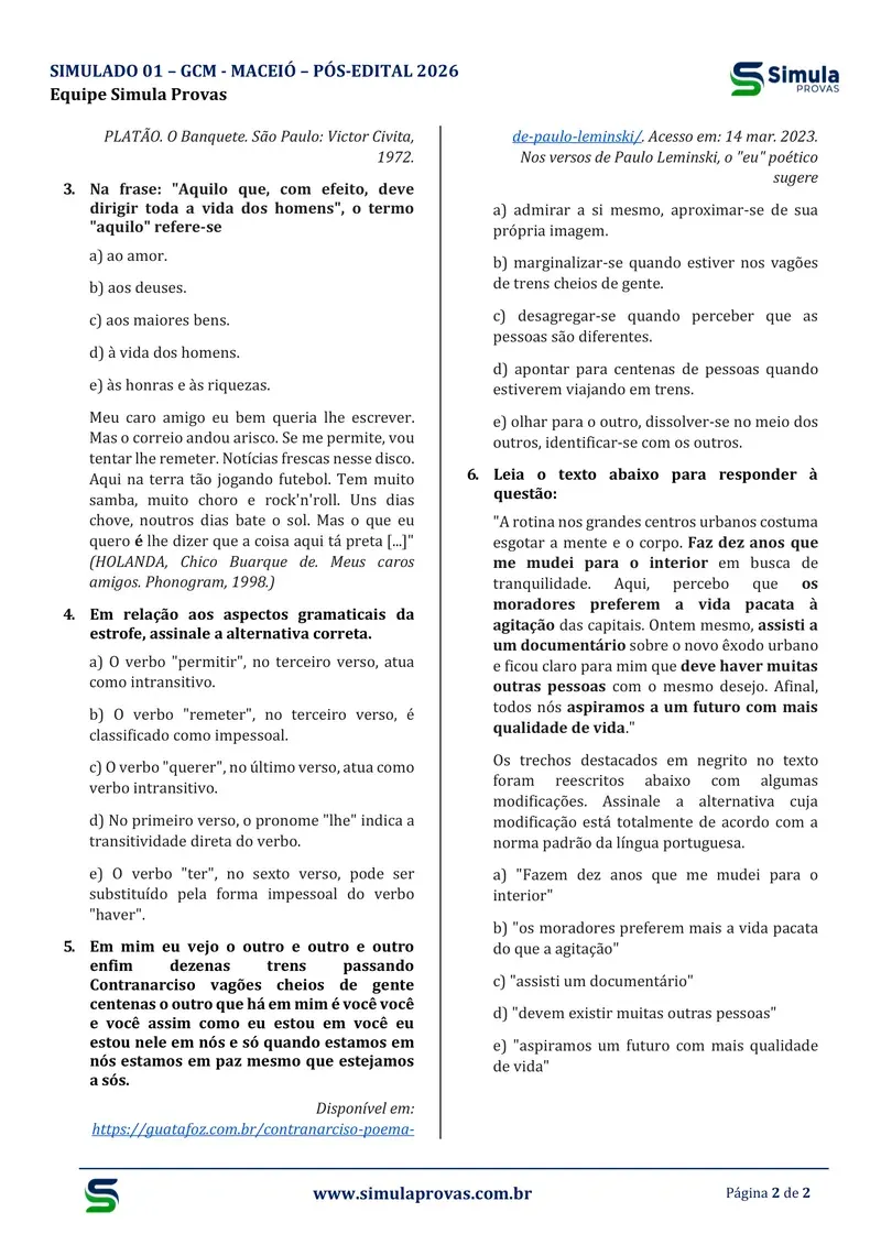 Questões no padrão da banca — GCM-Maceió 2026