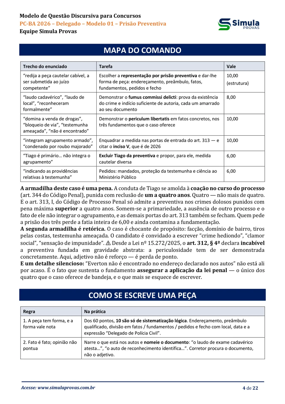 Amostra real do material — Mapa do Comando, Representação por Prisão Preventiva