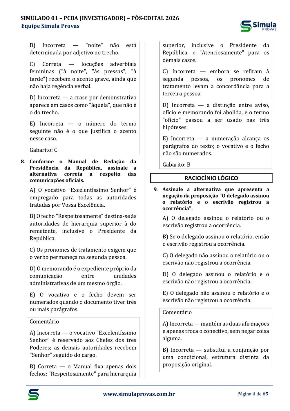 Amostra real — gabarito comentado alternativa por alternativa