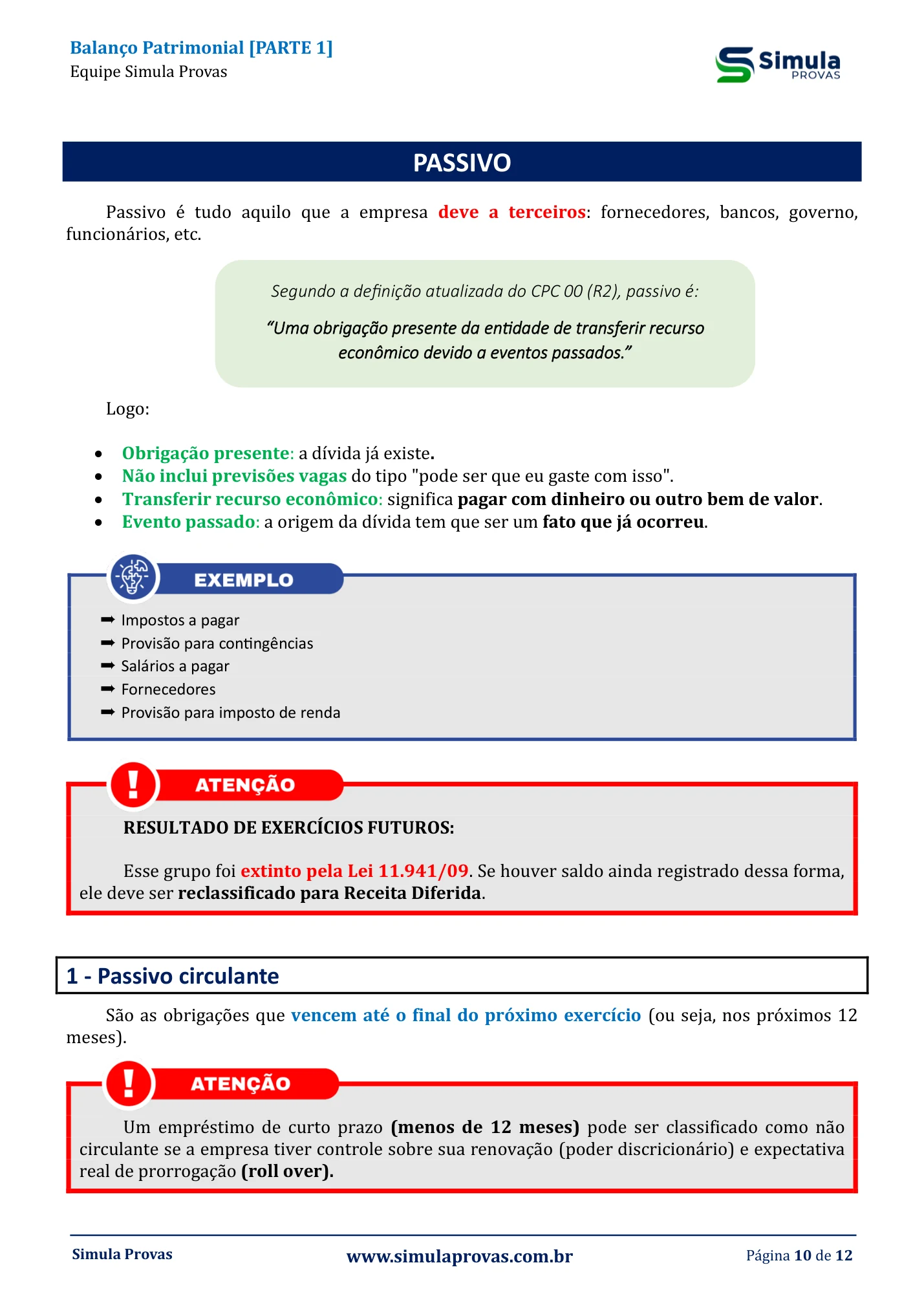 Contabilidade — Balanço patrimonial — resumo PC-BA Investigador