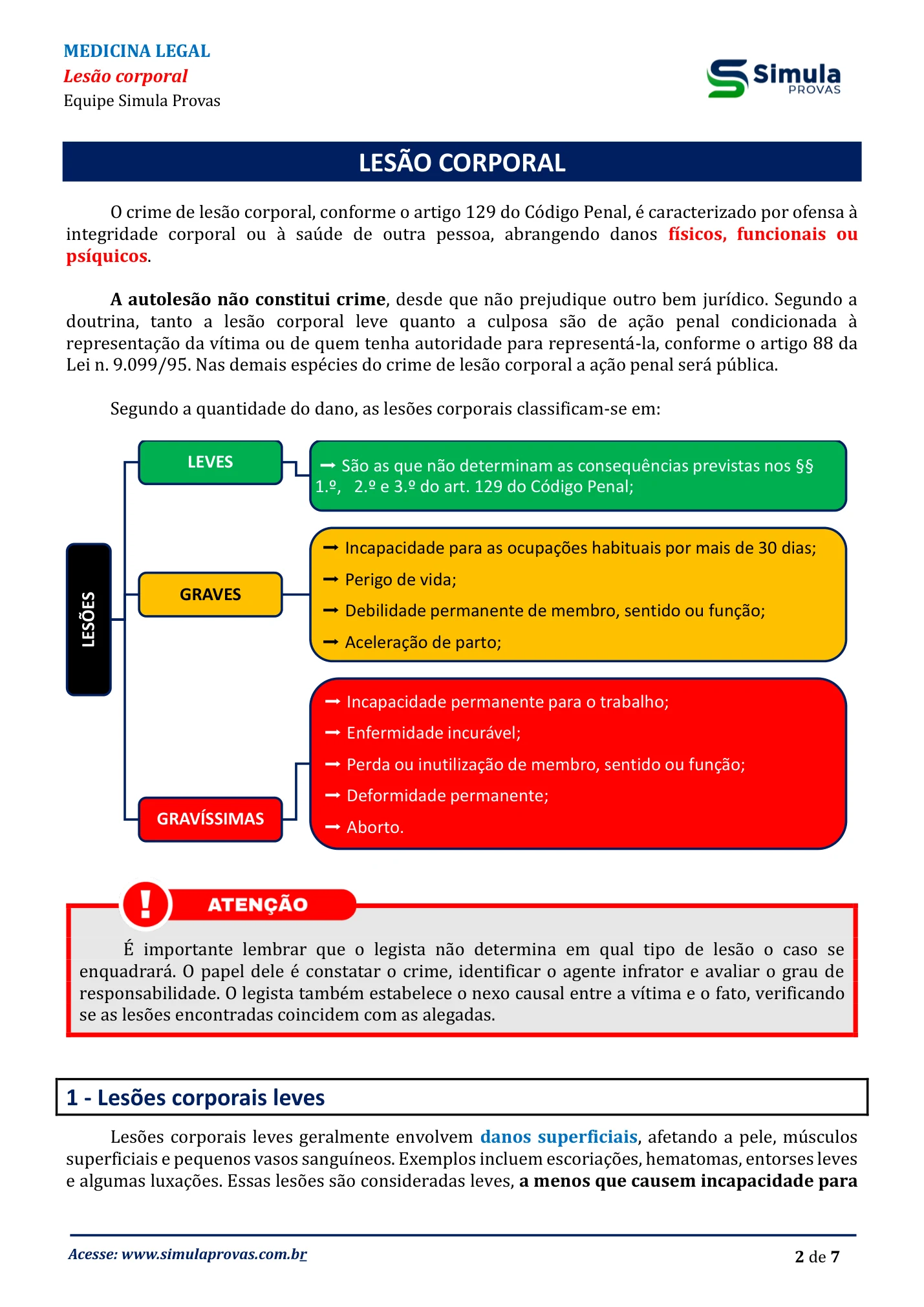 Medicina Legal — Lesão corporal — resumo PC-BA Investigador