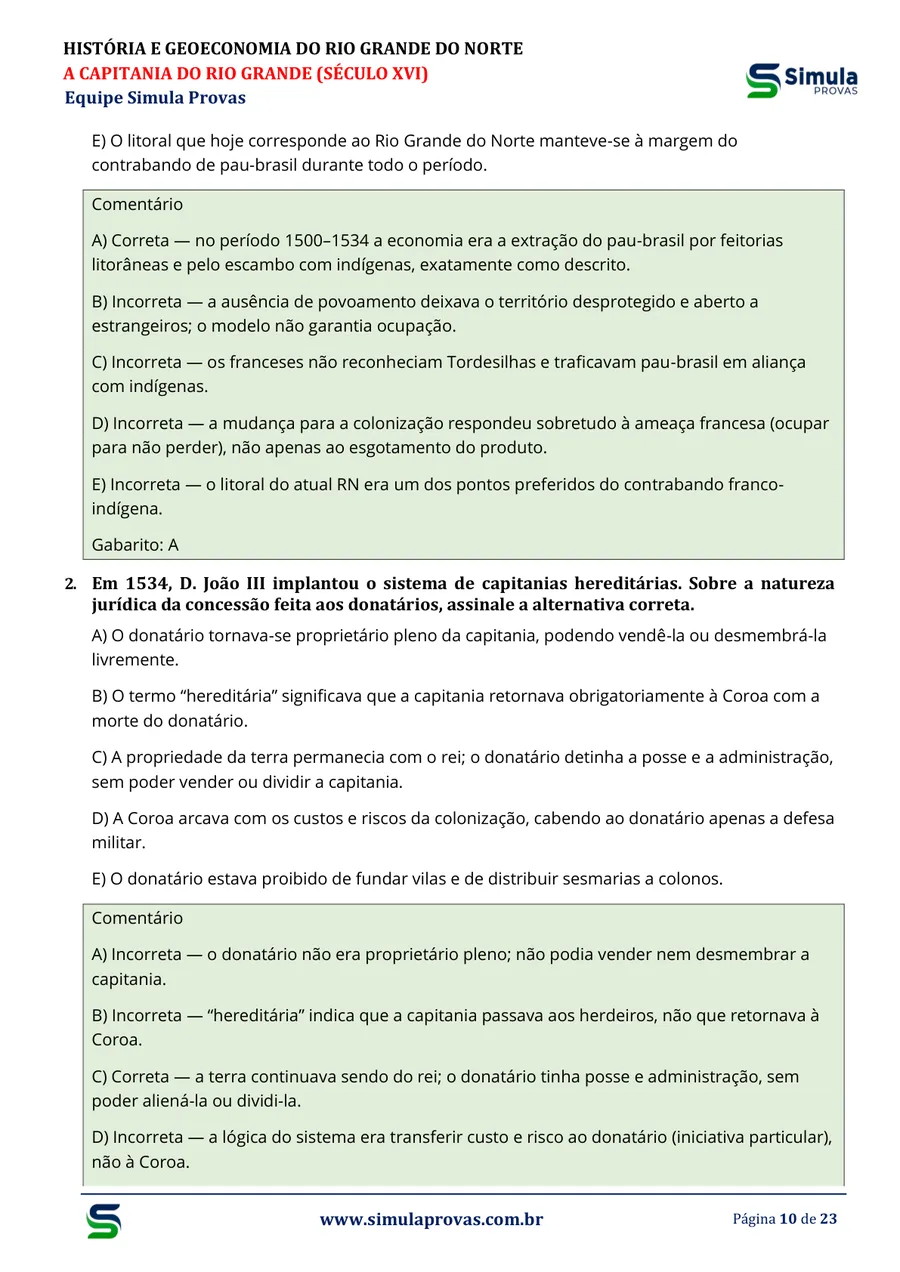 Comentário completo em cada questão, com gabarito