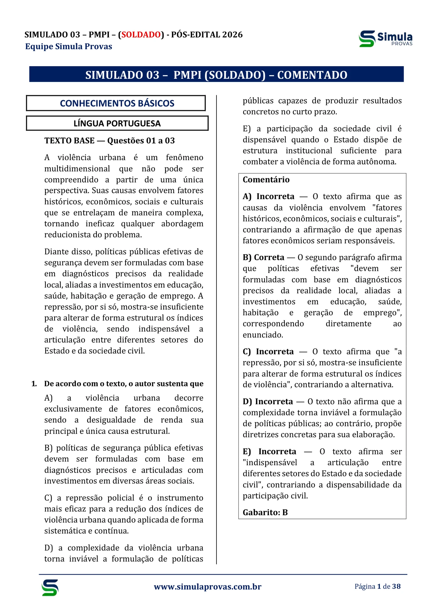 Comentário em toda questão — PMPI 2026